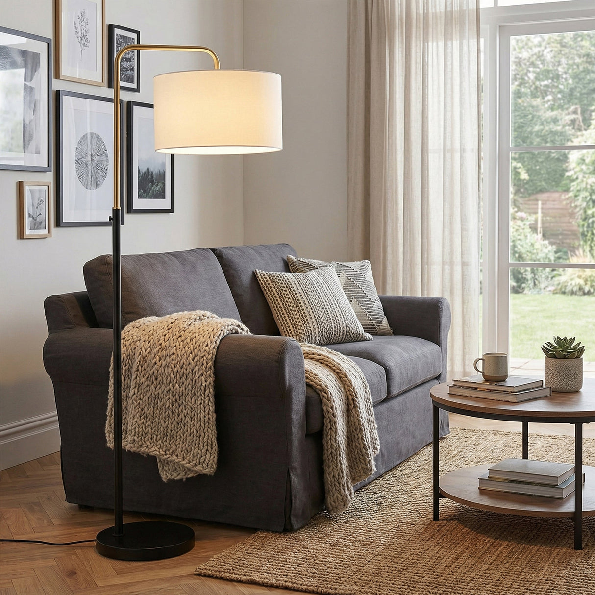 15″W x 60″H Floor Lamp with White Linen Shade – Black or Brushed Brass Finish - 2 Pack