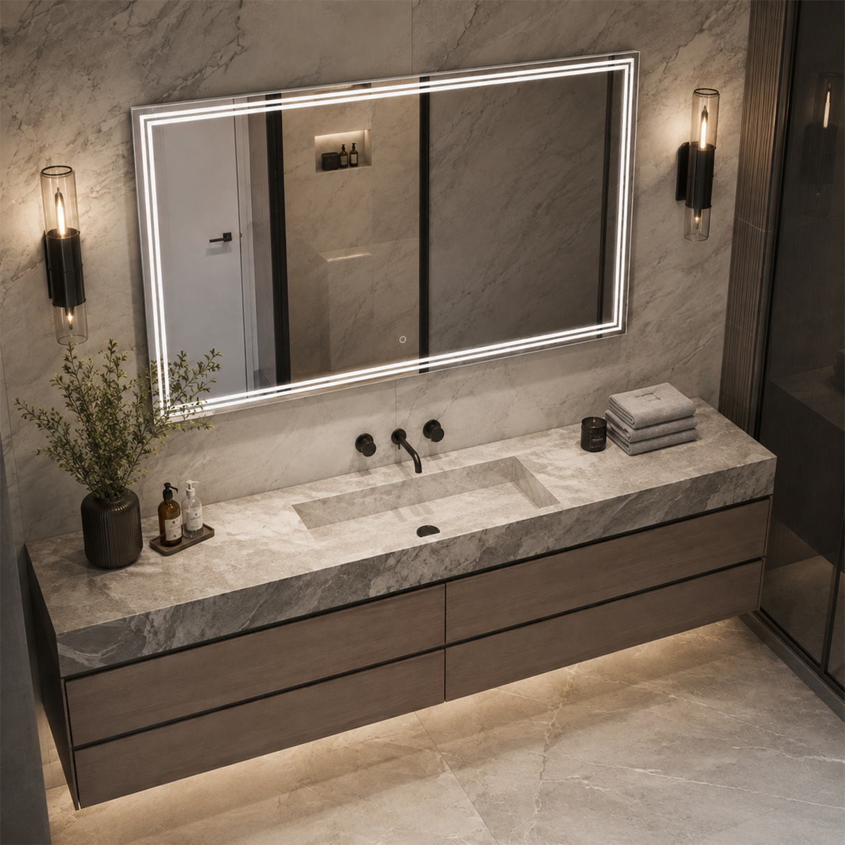 Luna 55'' Polished Edge Back-lit LED Mirror for Bathroom Vanity