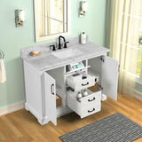 Rhoda Freestanding White Solid Wood Bathroom Vanity with Natural Carrara White Marble Sink Top with 4 In. Backsplash