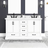 Rhoda Freestanding White Solid Wood Bathroom Vanity with Natural Carrara White Marble Sink Top with 4 In. Backsplash