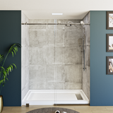 60" x 76" Frameless Shower Door - Acrylic Shower Pan with Linear Drain - Shower Kit with 5pc Shower Wall System