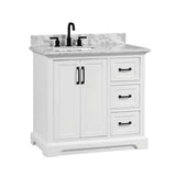 Rhoda Freestanding White Solid Wood Bathroom Vanity with Natural Carrara White Marble Sink Top with 4 In. Backsplash