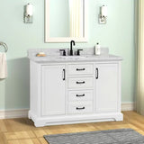 Rhoda Freestanding White Solid Wood Bathroom Vanity with Natural Carrara White Marble Sink Top with 4 In. Backsplash