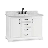 Rhoda Freestanding White Solid Wood Bathroom Vanity with Natural Carrara White Marble Sink Top with 4 In. Backsplash