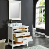 Manhattan Freestanding Solid Wood Bathroom Vanity with Natural Carrara White Marble Sink Top with 4 In. Backsplash