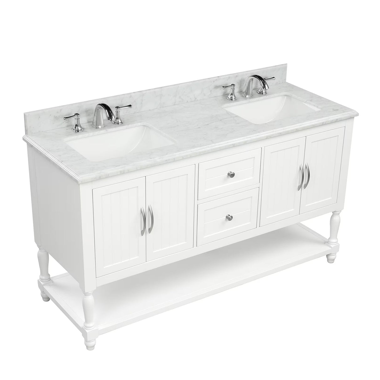 Elizabeth Freestanding Solid Wood White Bathroom Vanity with Carrara Natural Marble Sink Top with 4 In. Backsplash - BUILDMYPLACE