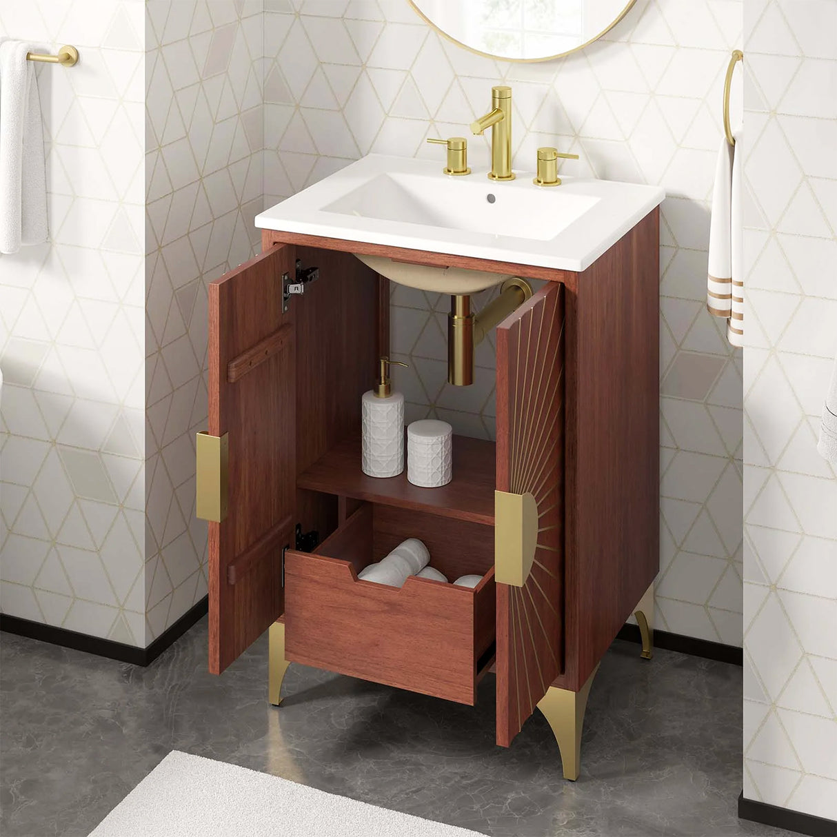 Daylight Freestanding Single Sink Bathroom Vanity with Ceramic Sink Top