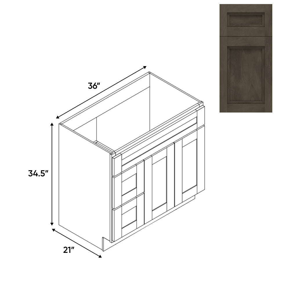 RTA - Havana Ash - 36"W x 34.5"H x 21"D - Vanity  with 2 Door 2 Drawer Left - HAA-3621DL