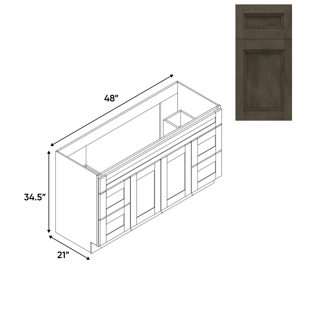 RTA - Havana Ash - Vanity Cabinets with 2 Door - 4 Drawer (2 Left - 2 Right) - 48"W x 34.5"H x 21"D - HAA-4821D