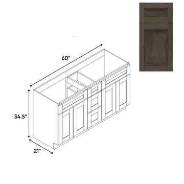 RTA - Havana Ash - Vanity Cabinets with 3 Drawer Center - 4 Drawer Side - 60