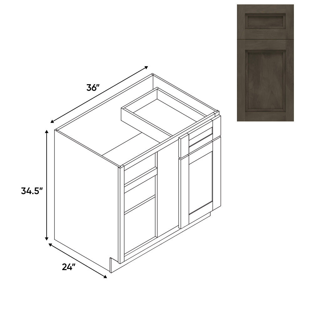 RTA - Havana Ash - Base Blind Corner - 1 Door 1 Drawer - 36"W x 34.5"H x 24"D - HAA-BBC36-42LR