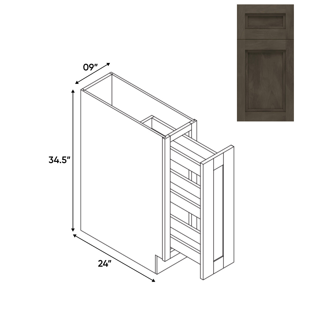 RTA - Havana Ash - Base Spice Rack Pull Out with 3 Shelf - 9"W x 34.5"H x 24"D - HAA-BFP9