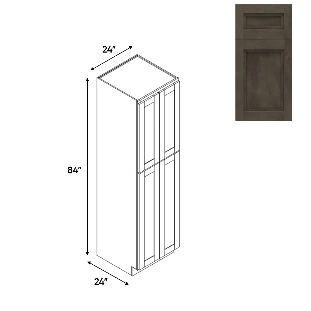 RTA - Havana Ash - Tall Pantry Cabinets with 4 Door 5 Shelf Space - 24"W x 84"H x 24"D - HAA-PC2484