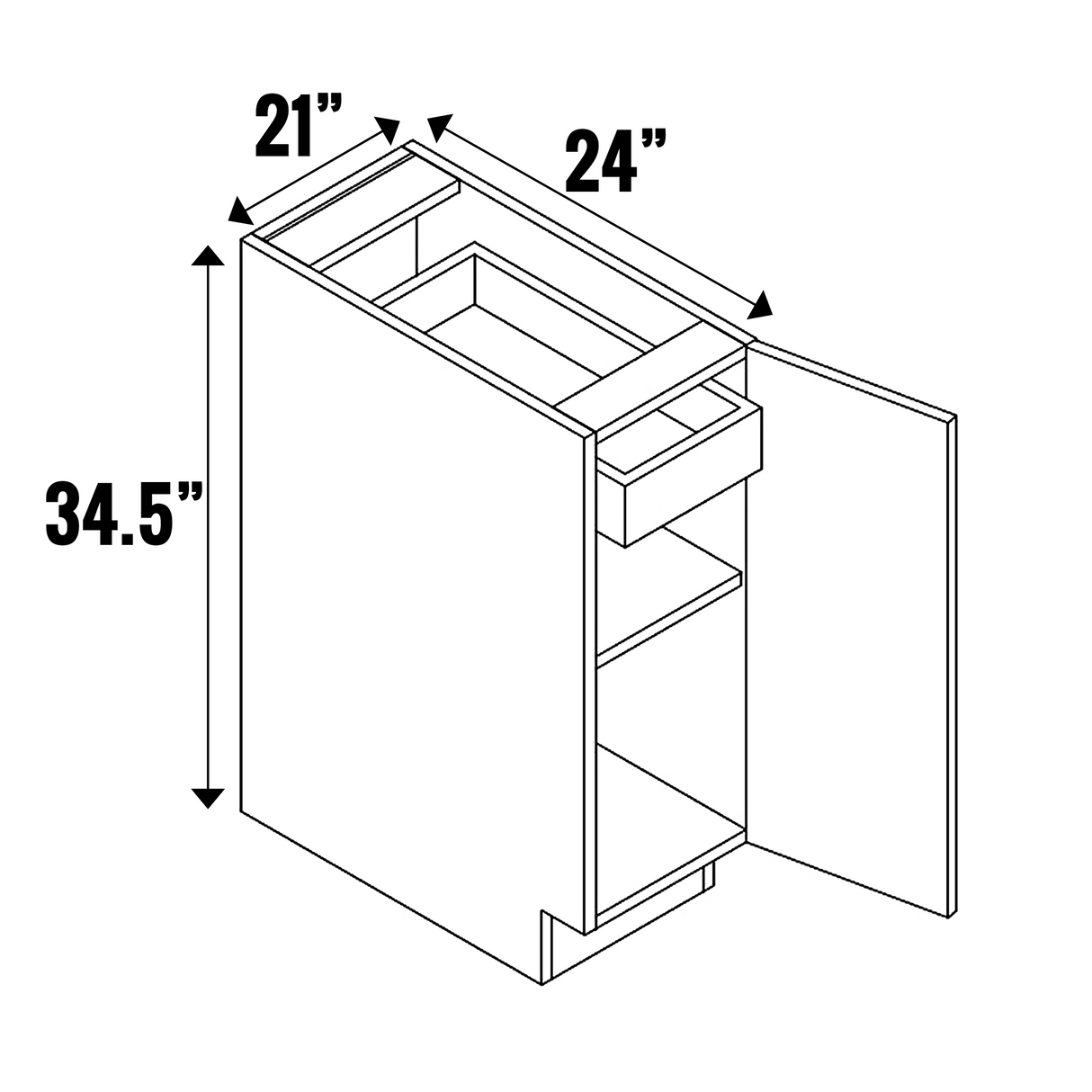 Olmo Gloss - Single Door Full Height with Hidden Top Drawer - 34.5 Inch Height x 21 Inch Width x 24 Inch Depth - M19-B21FH-HD