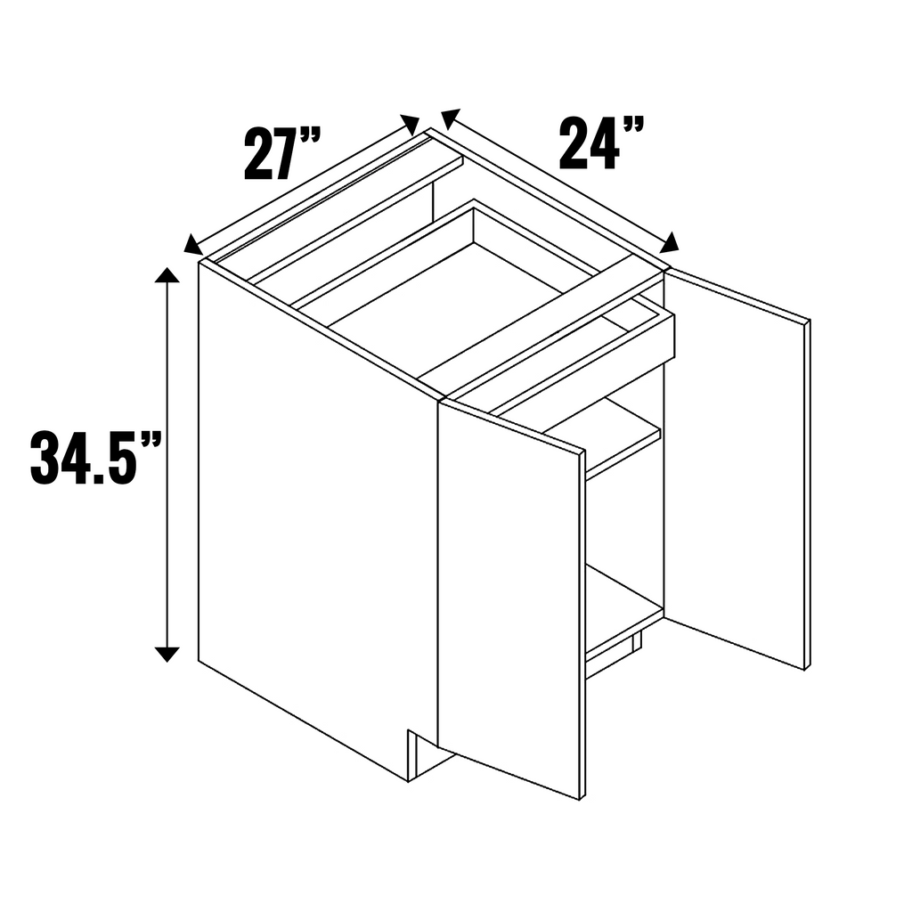 Gris Plomo Matte - Double Door Full Height with Hidden Top Drawer - 34.5 Inch Height x 27 Inch Width x 24 Inch Depth - M16-B27FH-HD