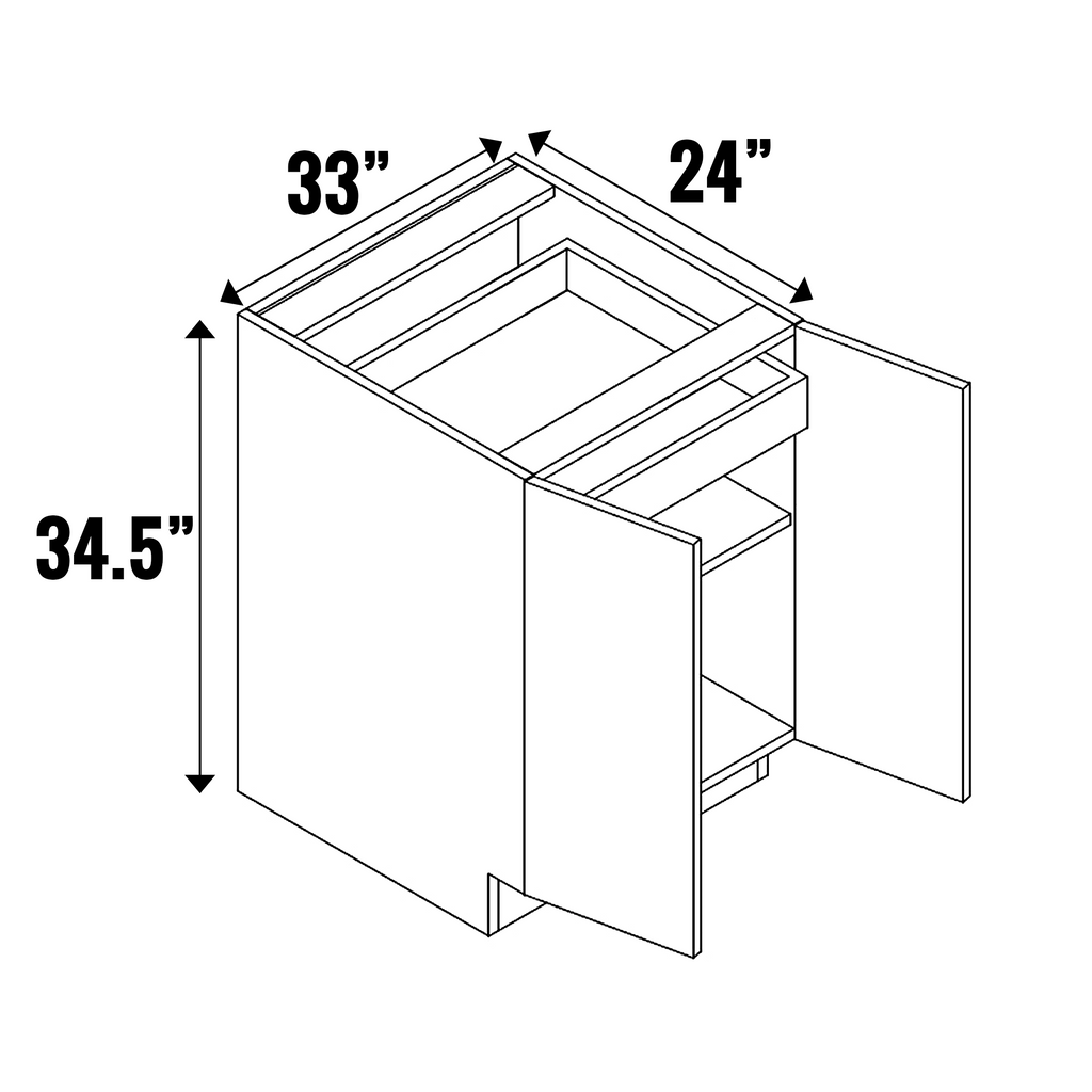 Carbon Frozen Wood Textured - Double Door Full Height with Hidden Top Drawer - 34.5 Inch Height x 33 Inch Width x 24 Inch Depth - M03-B33FH-HD
