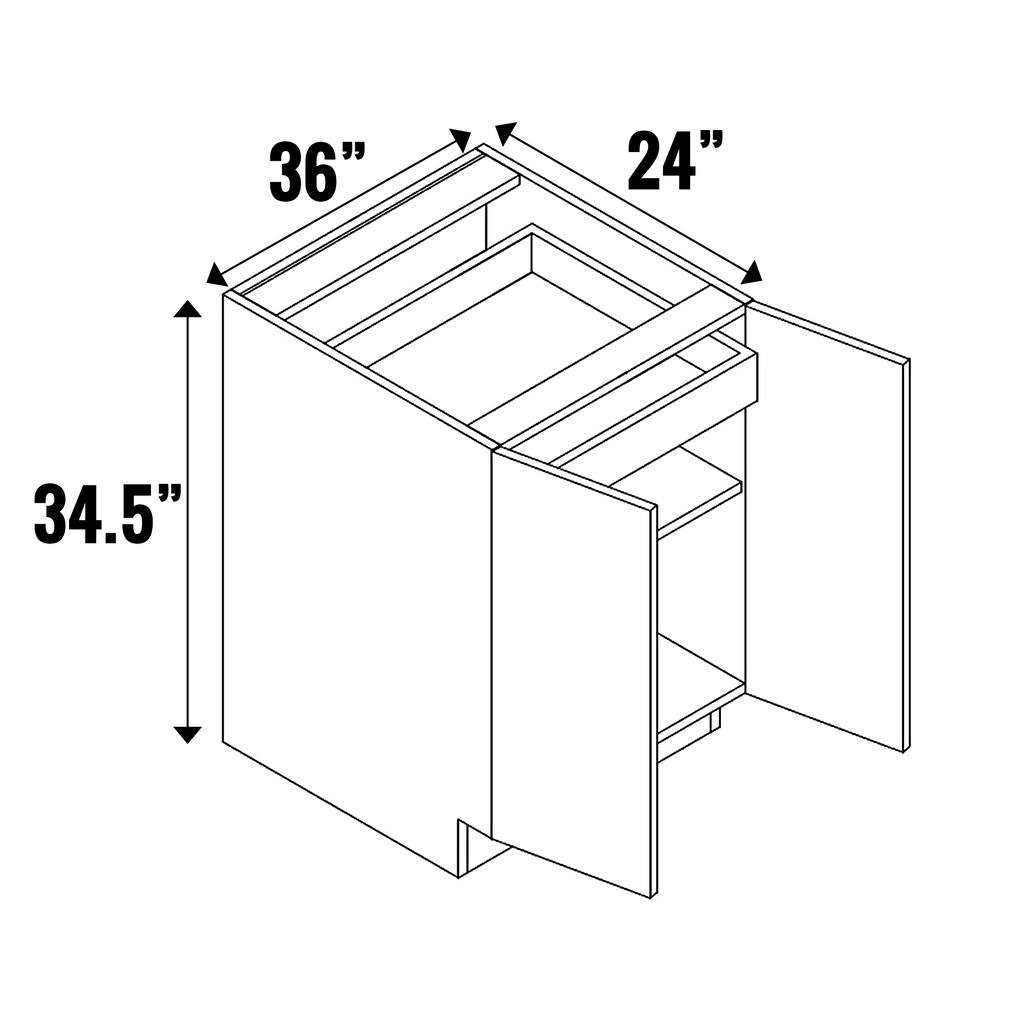 White Frozen Wood Textured - Double Door Full Height with Hidden Top Drawer - 34.5 Inch Height x 36 Inch Width x 24 Inch Depth - M04-B36FH-HD