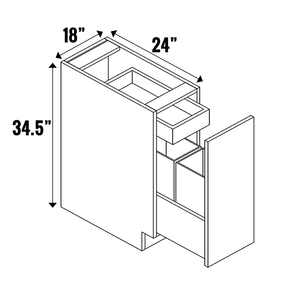 Blanco Matte - Full Height Pull Out Double Wastebasket Cabinet with Hidden Top Drawer - 34.5 Inch Height x 18 Inch Width x 24 Inch Depth - M11-BFH18-WB-HD