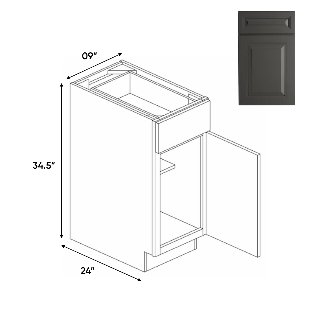 Full Height - Single Door Base Cabinets - 9 in W x 34.5 in H x 24 in D - BG