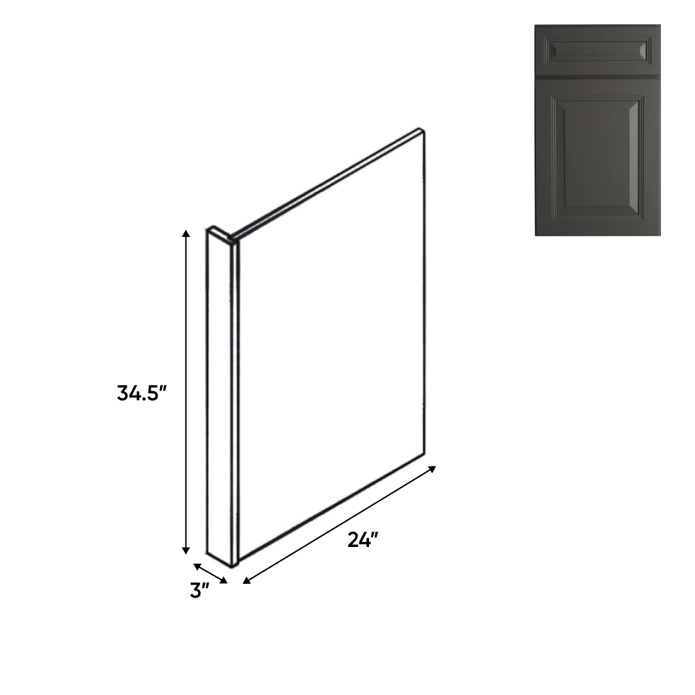 Belmont Grey - Base End Panel - 3"W x 24"D x 34 1/2"H - Pre Assembled