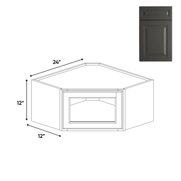 Kitchen - Diagonal Corner Glass Door Wall Cabinets - 12 in H x 24 in W x 24 in D - BG - Pre Assembled