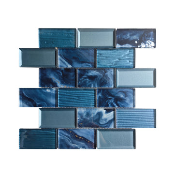 12 x 12 inch Glass Mosaic Tile with Blue Color and Glossy & Beveled Finish