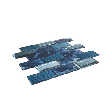 12 x 12 inch Glass Mosaic Tile with Blue Color and Glossy & Beveled Finish