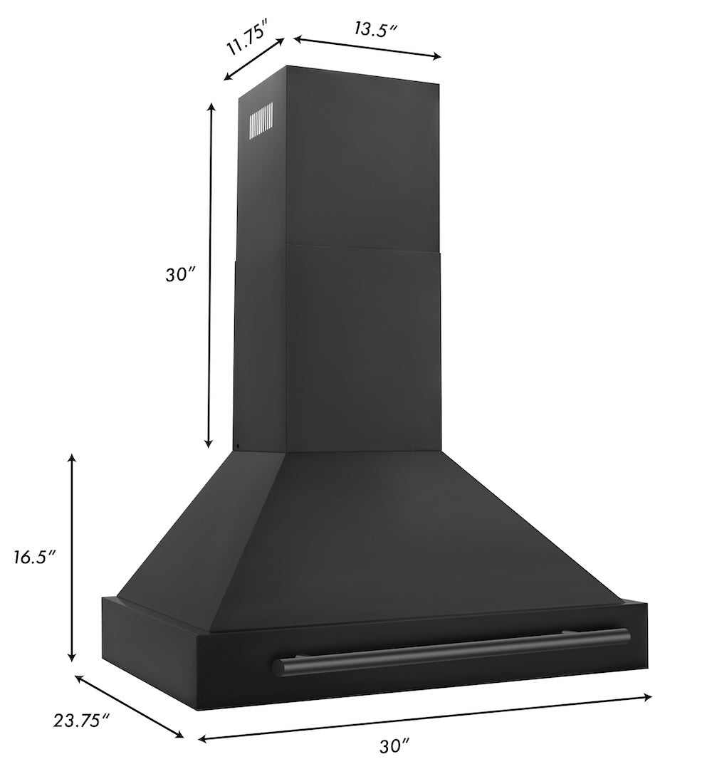 ZLINE 30" Black Stainless Steel Range Hood with Black Stainless Steel Handle (BS655-30-BS)