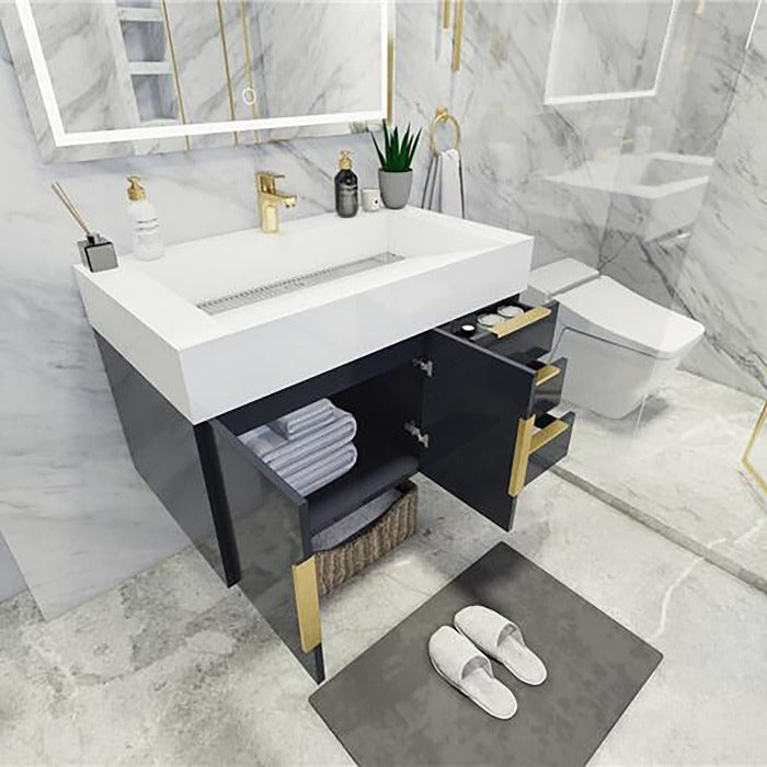 Blossom 36 In. Floating Single Sink Bathroom Vanity With Acrylic Sink Top & Aluminum Alloy Frame