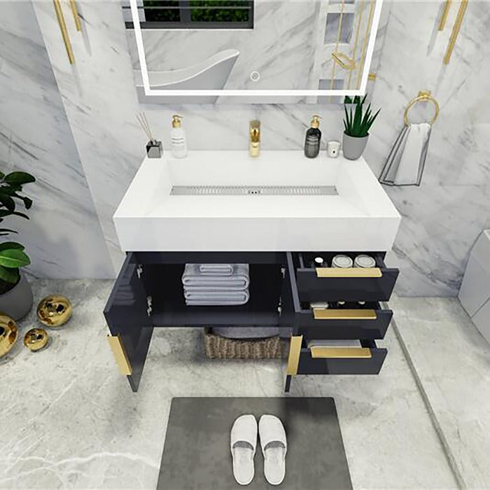 Blossom 36 In. Floating Single Sink Bathroom Vanity With Acrylic Sink Top & Aluminum Alloy Frame