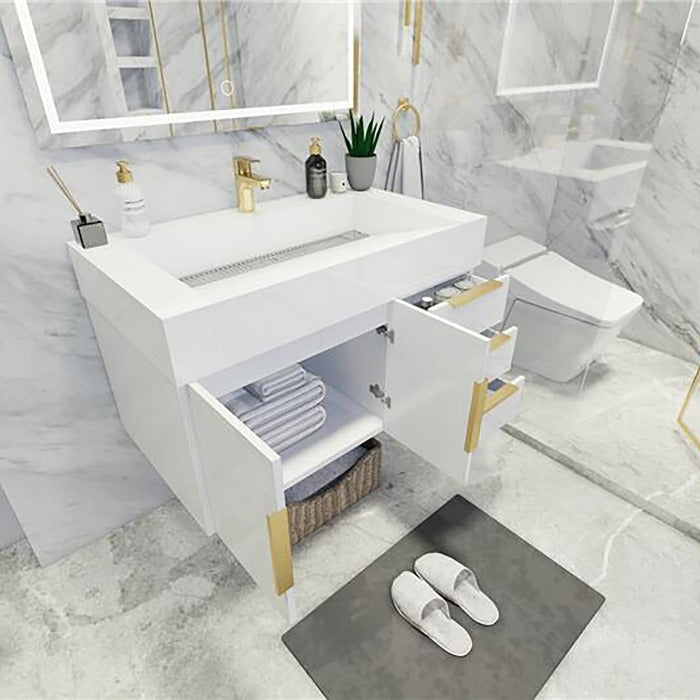 Blossom 36 In. Floating Single Sink Bathroom Vanity With Acrylic Sink Top & Aluminum Alloy Frame