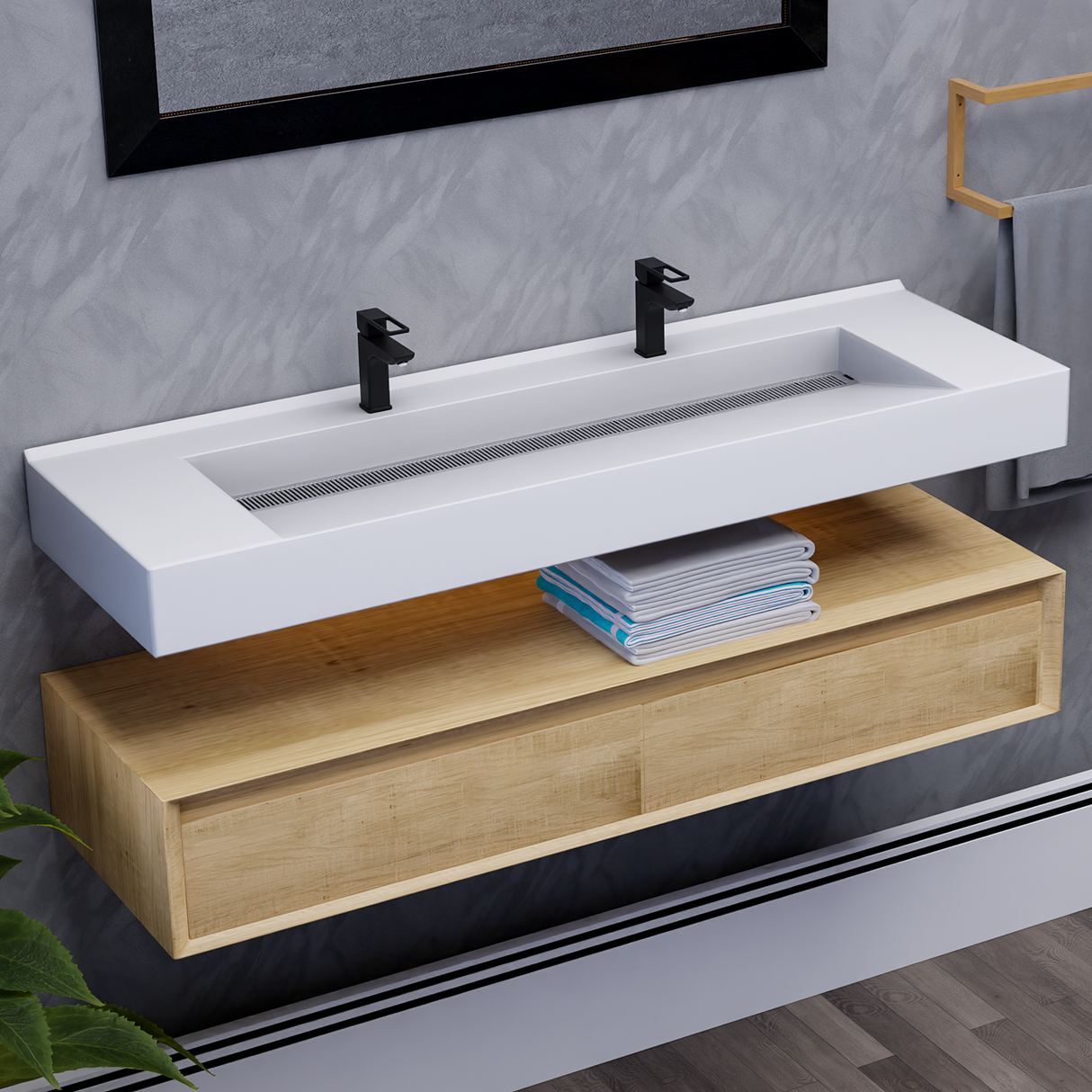 Alysa 60" Floating Bathroom Vanity Set with FLX16 Acrylic Sink/Double Faucet Hole