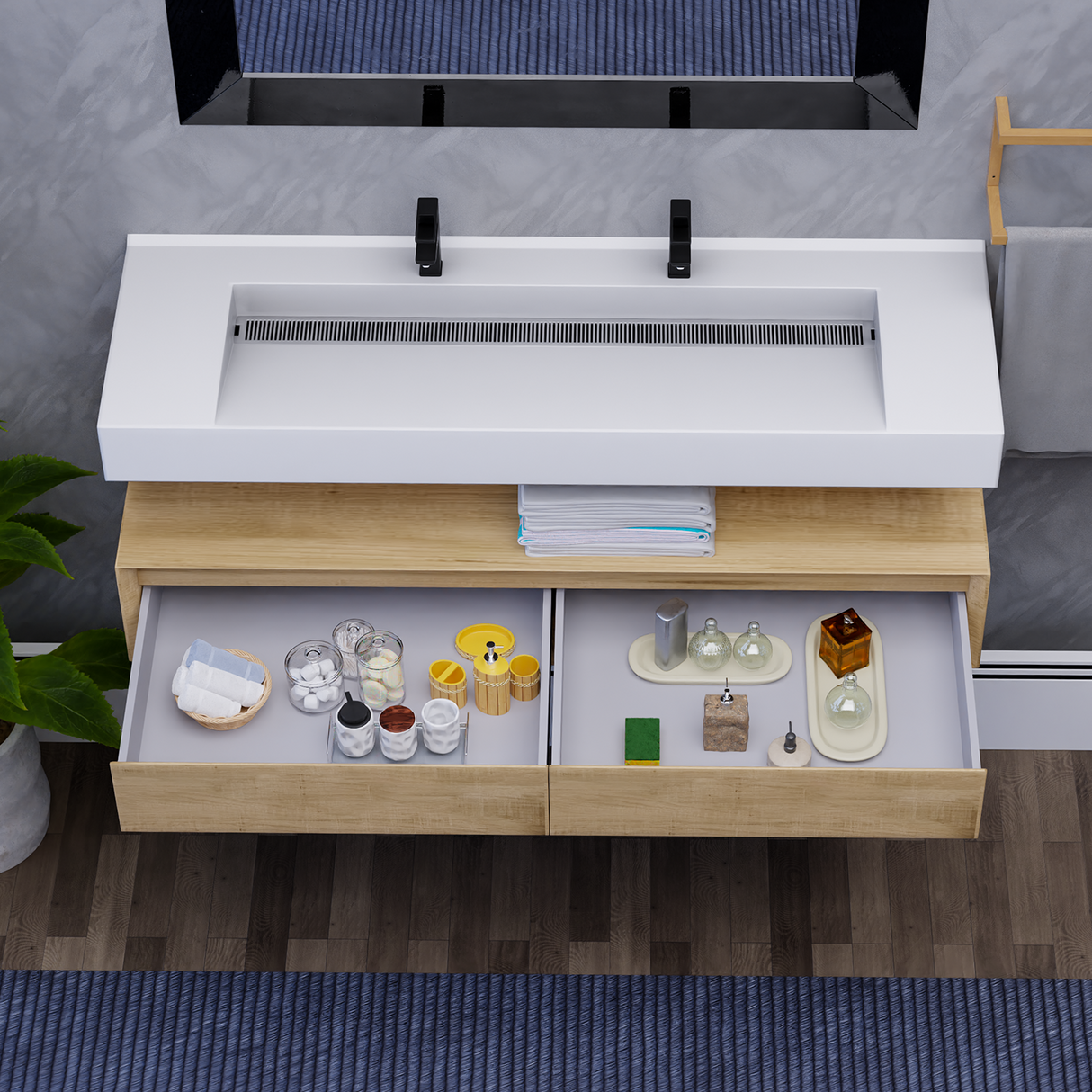 Alysa 60" Floating Bathroom Vanity Set with FLX16 Acrylic Sink/Double Faucet Hole