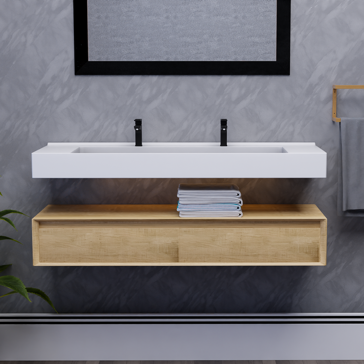 Alysa 60" Floating Bathroom Vanity Set with FLX16 Acrylic Sink/Double Faucet Hole