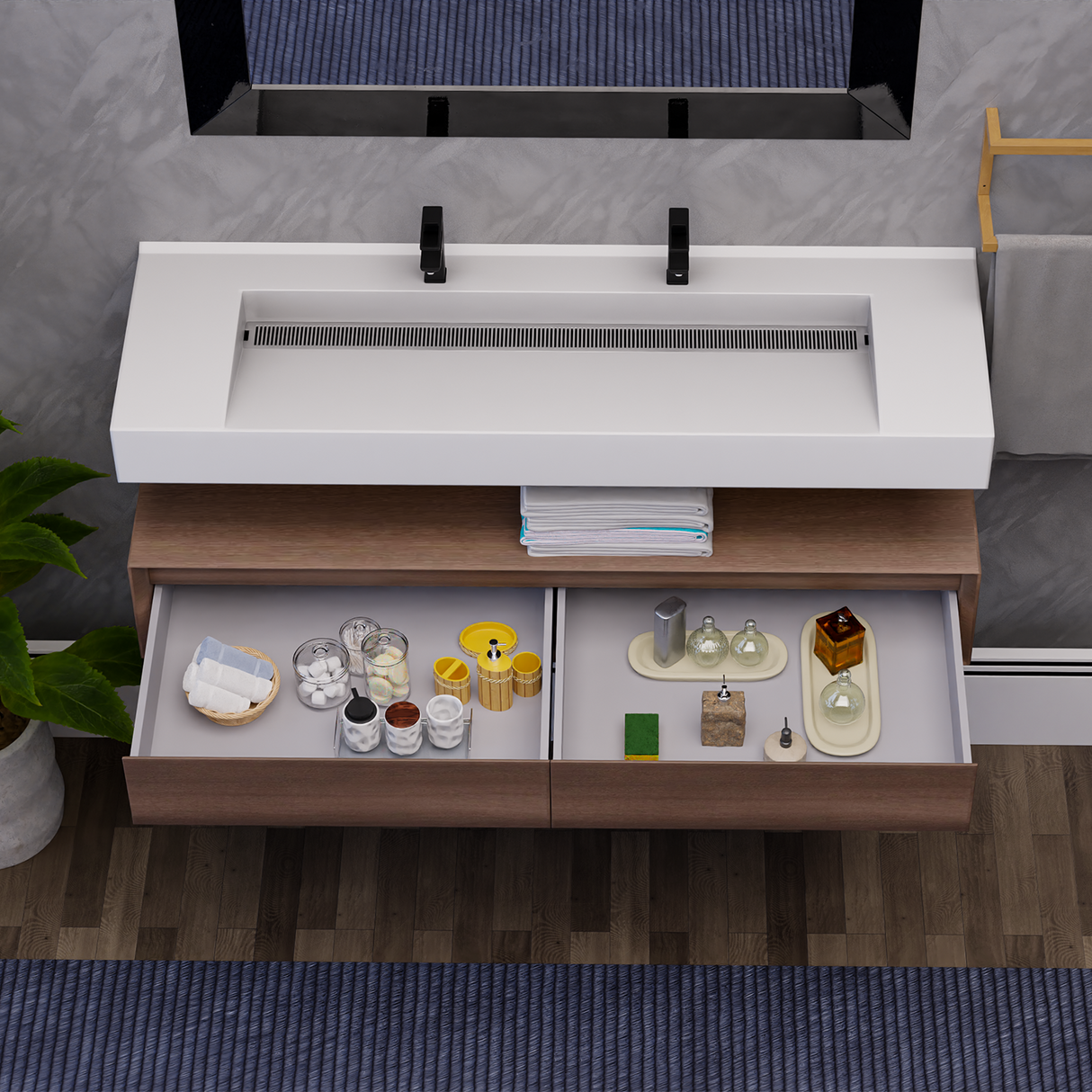 Alysa 60" Floating Bathroom Vanity Set with FLX16 Acrylic Sink/Double Faucet Hole