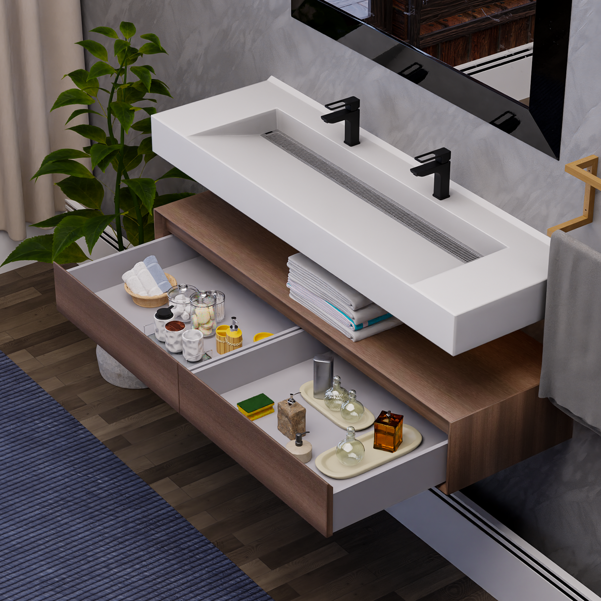 Alysa 60" Floating Bathroom Vanity Set with FLX16 Acrylic Sink/Double Faucet Hole