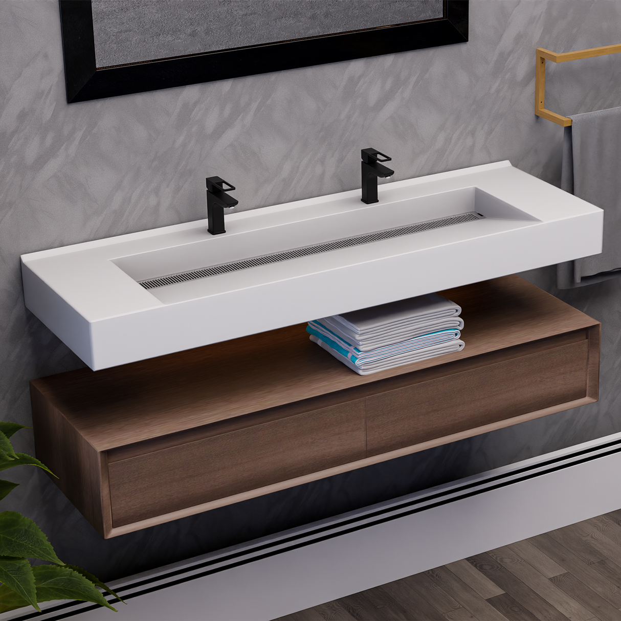 Alysa 60" Floating Bathroom Vanity Set with FLX16 Acrylic Sink/Double Faucet Hole