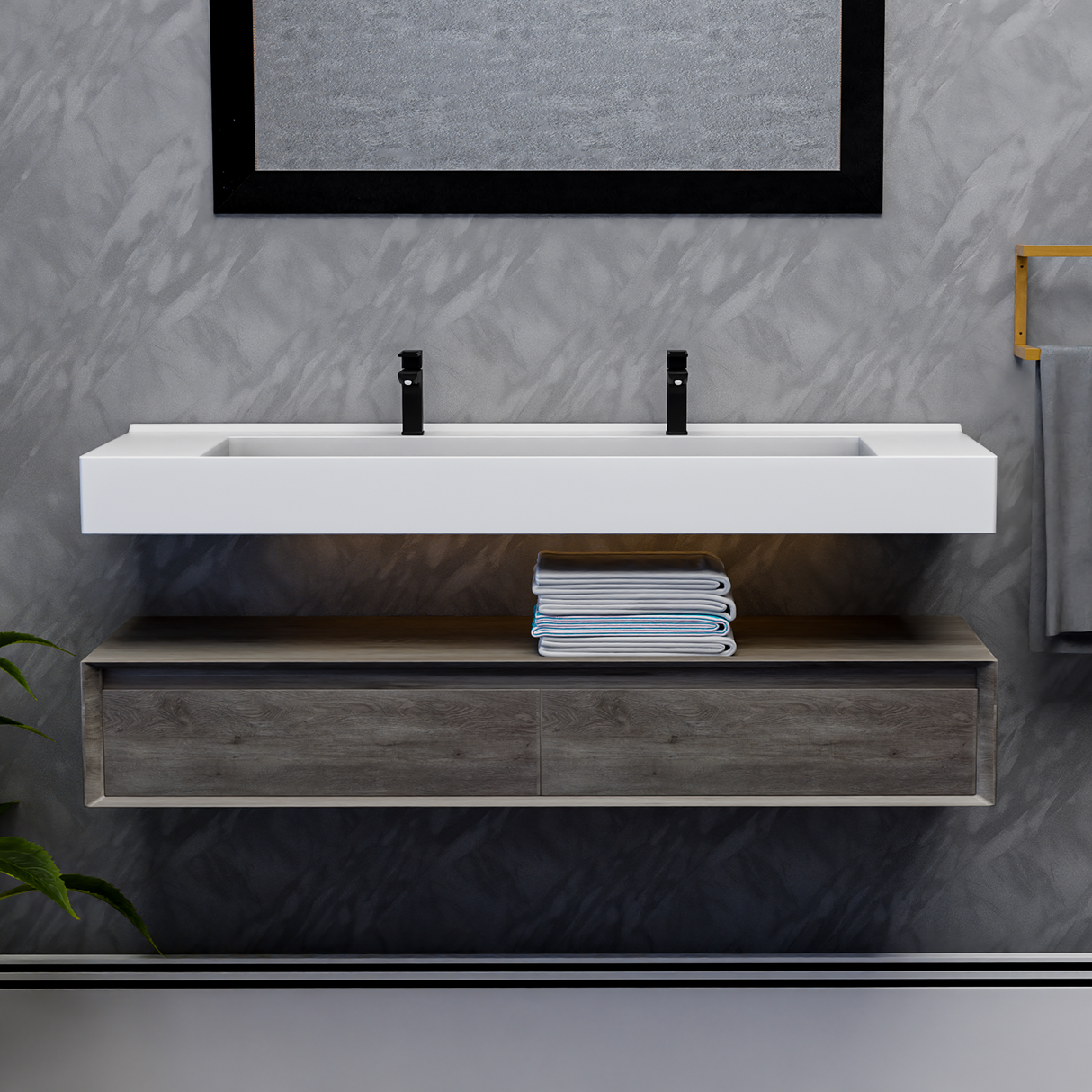 Alysa 60" Floating Bathroom Vanity Set with FLX16 Acrylic Sink/Double Faucet Hole