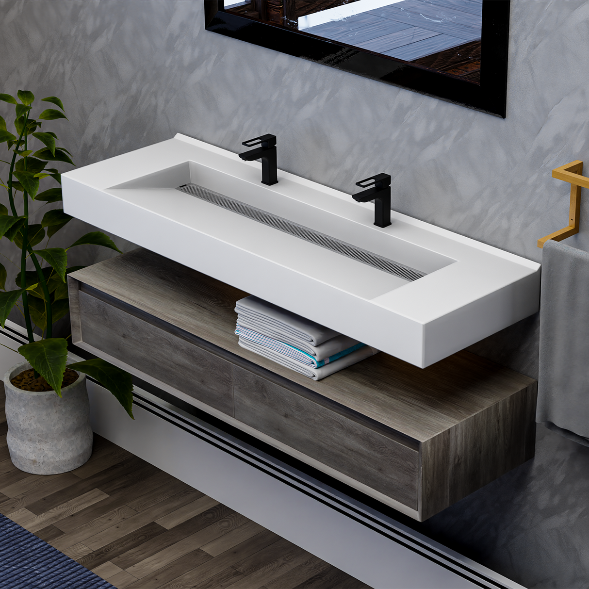 Alysa 60" Floating Bathroom Vanity Set with FLX16 Acrylic Sink/Double Faucet Hole