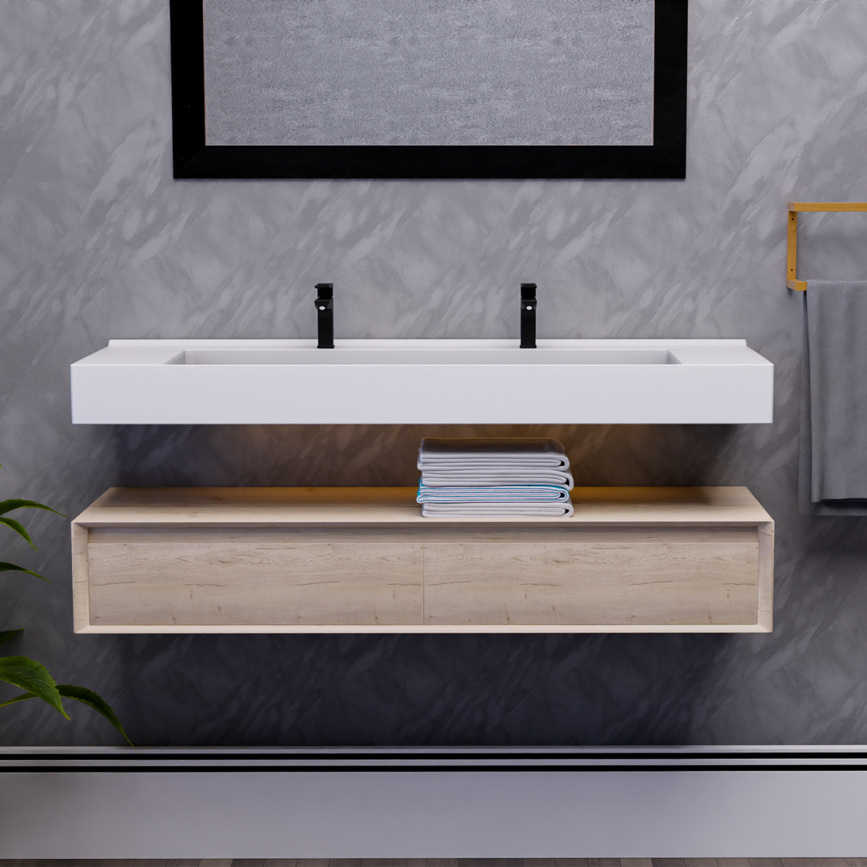 Alysa 60" Floating Bathroom Vanity Set with FLX16 Acrylic Sink/Double Faucet Hole