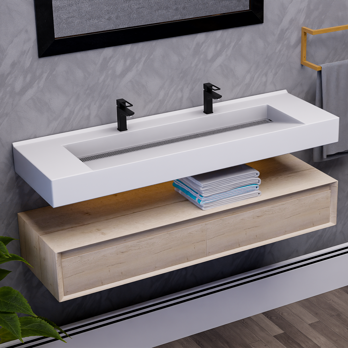Alysa 60" Floating Bathroom Vanity Set with FLX16 Acrylic Sink/Double Faucet Hole