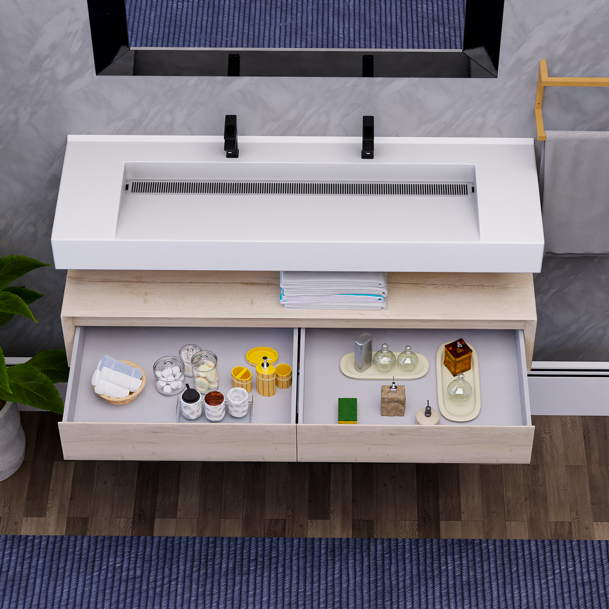 Alysa 60" Floating Bathroom Vanity Set with FLX16 Acrylic Sink/Double Faucet Hole
