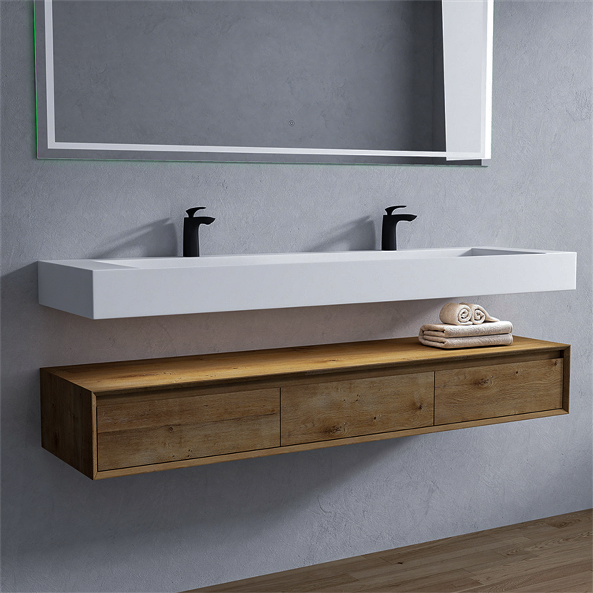 Alysa 72" Floating Bathroom Vanity Set with FLX16 Acrylic Sink/Double Faucet Hole