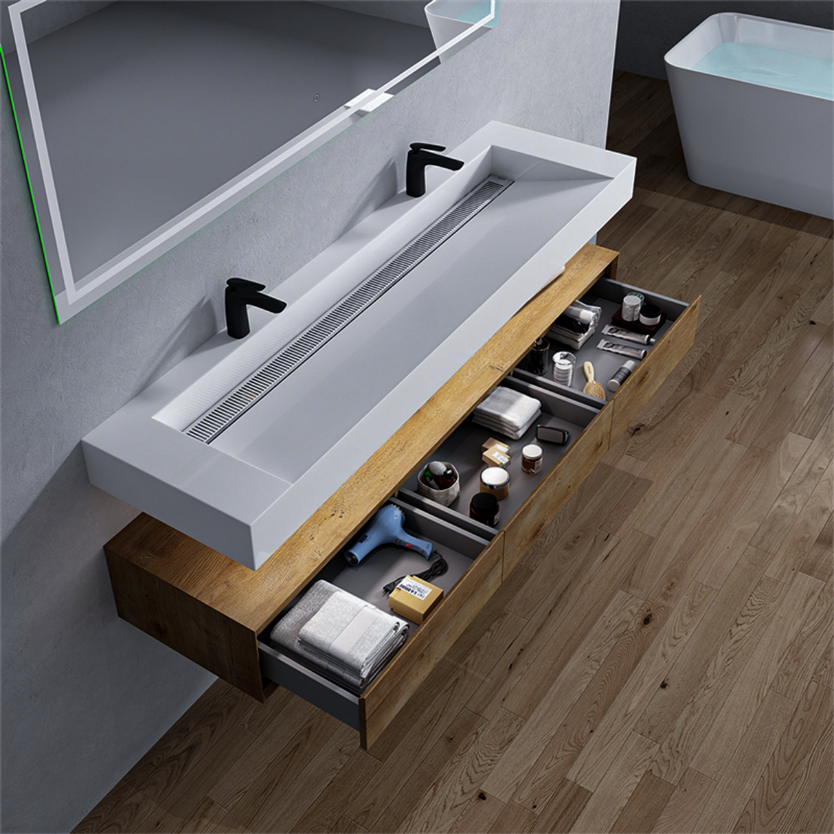 Alysa 72" Floating Bathroom Vanity Set with FLX16 Acrylic Sink/Double Faucet Hole