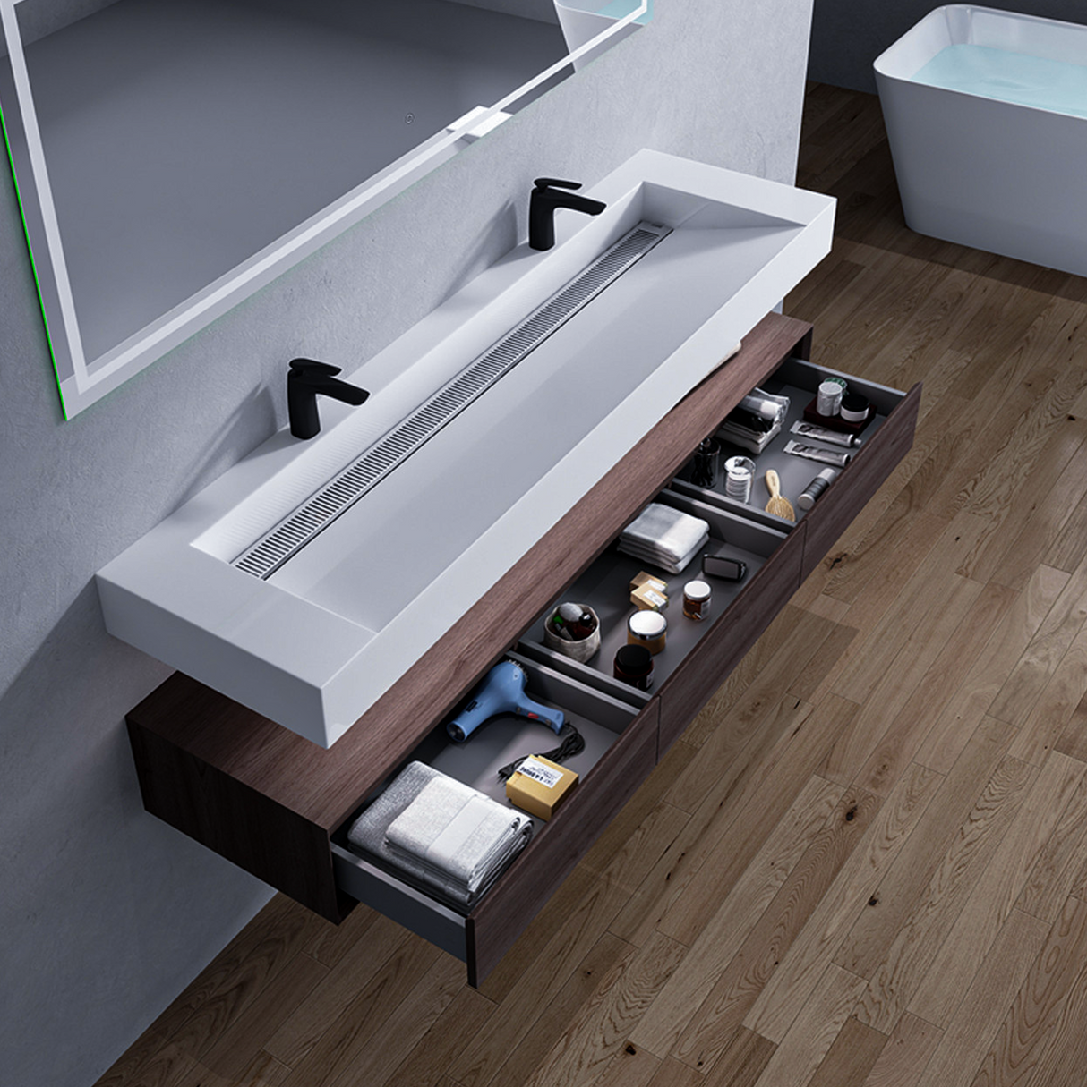 Alysa 72" Floating Bathroom Vanity Set with FLX16 Acrylic Sink/Double Faucet Hole