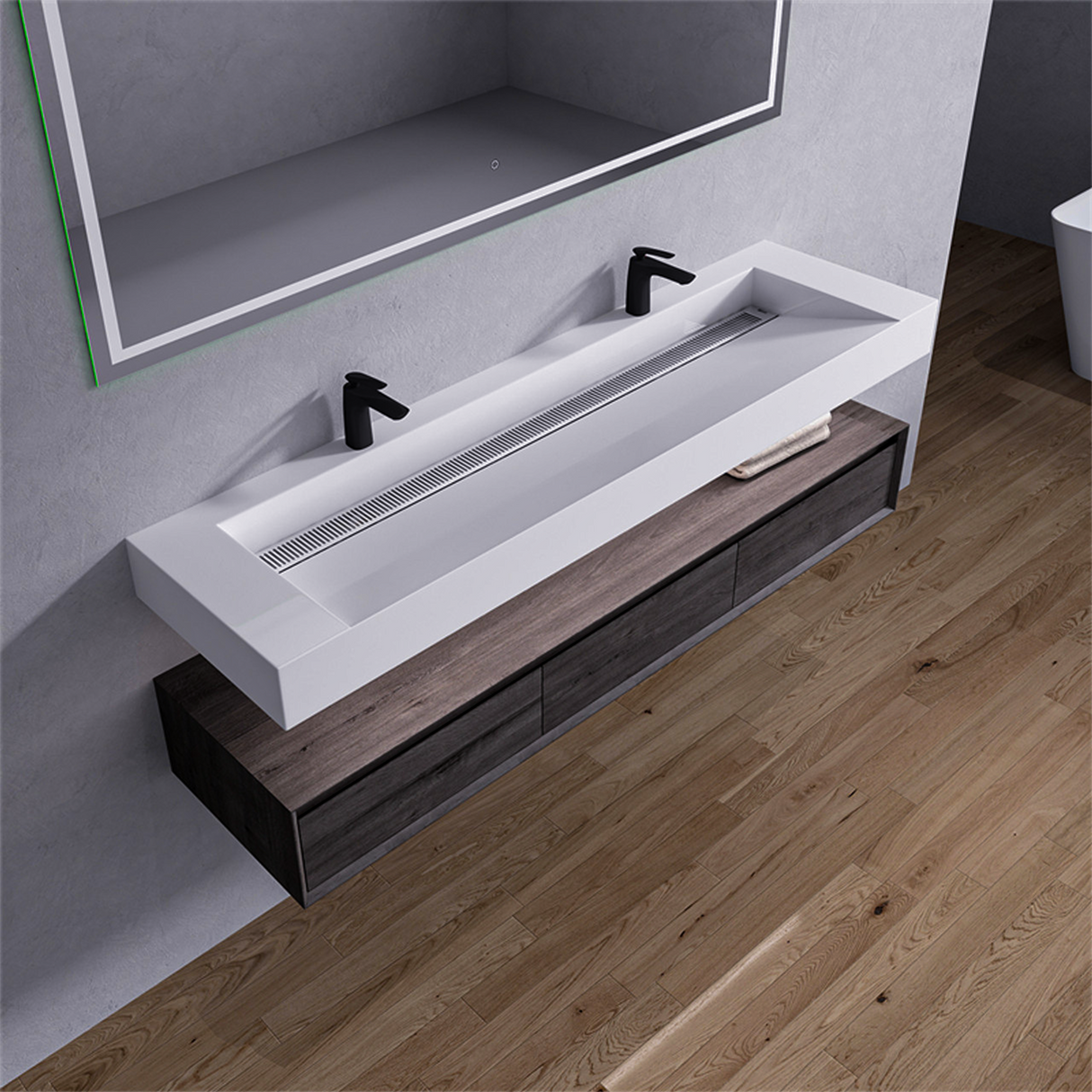 Alysa 72" Floating Bathroom Vanity Set with FLX16 Acrylic Sink/Double Faucet Hole