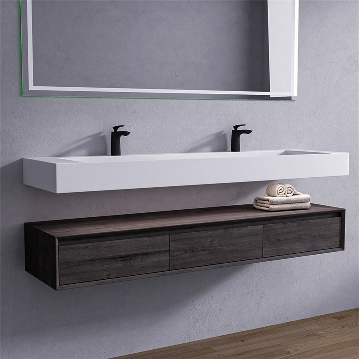 Alysa 72" Floating Bathroom Vanity Set with FLX16 Acrylic Sink/Double Faucet Hole