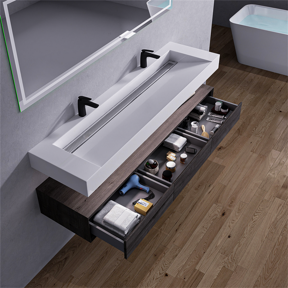 Alysa 72" Floating Bathroom Vanity Set with FLX16 Acrylic Sink/Double Faucet Hole