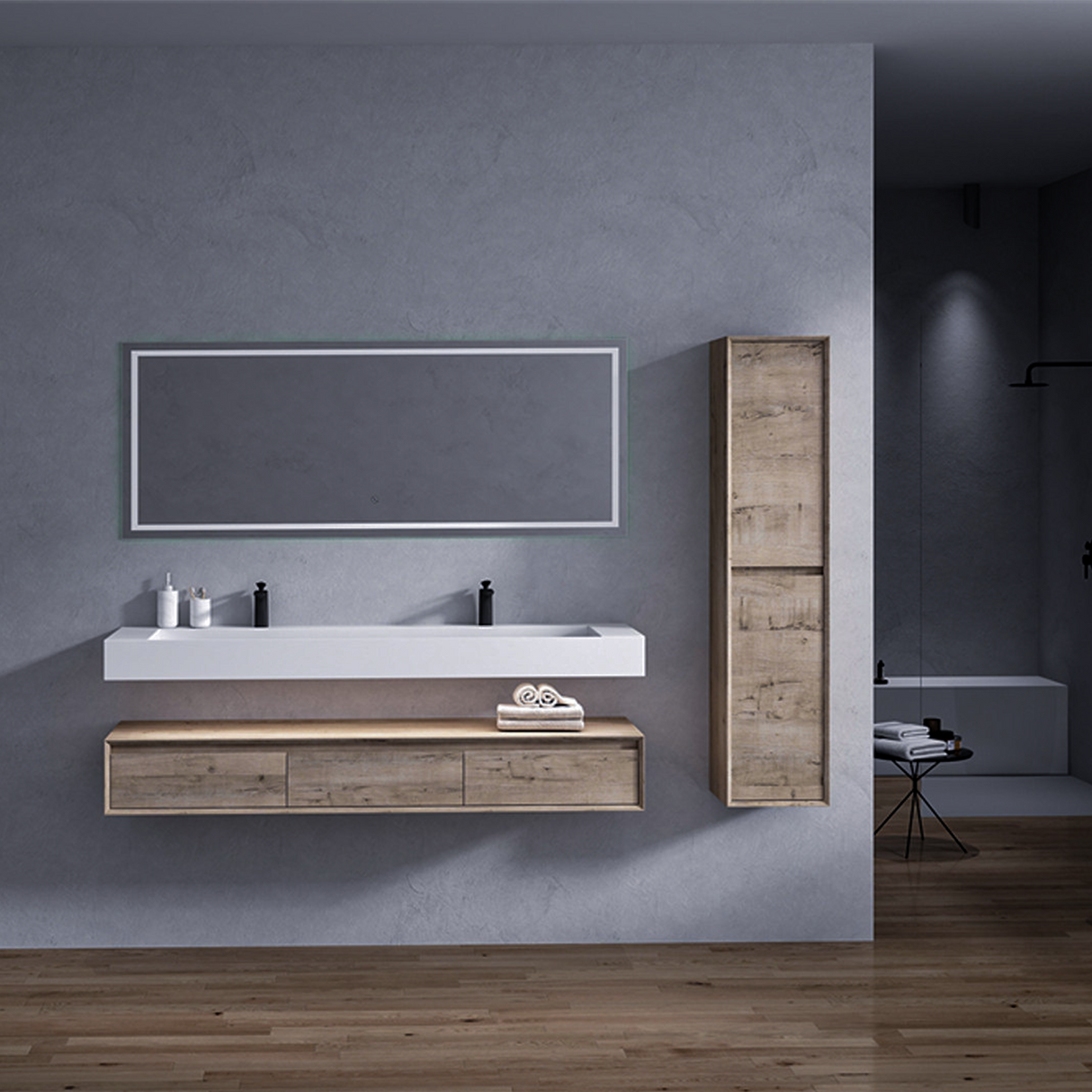 Alysa 72" Floating Bathroom Vanity Set with FLX16 Acrylic Sink/Double Faucet Hole