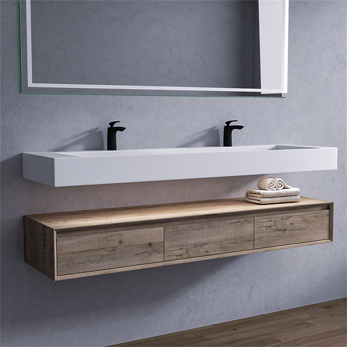 Alysa 72" Floating Bathroom Vanity Set with FLX16 Acrylic Sink/Double Faucet Hole